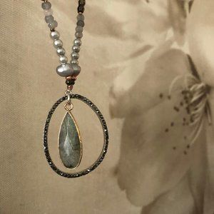 Gemstone Necklace Labradorite, Pearl and Hematite